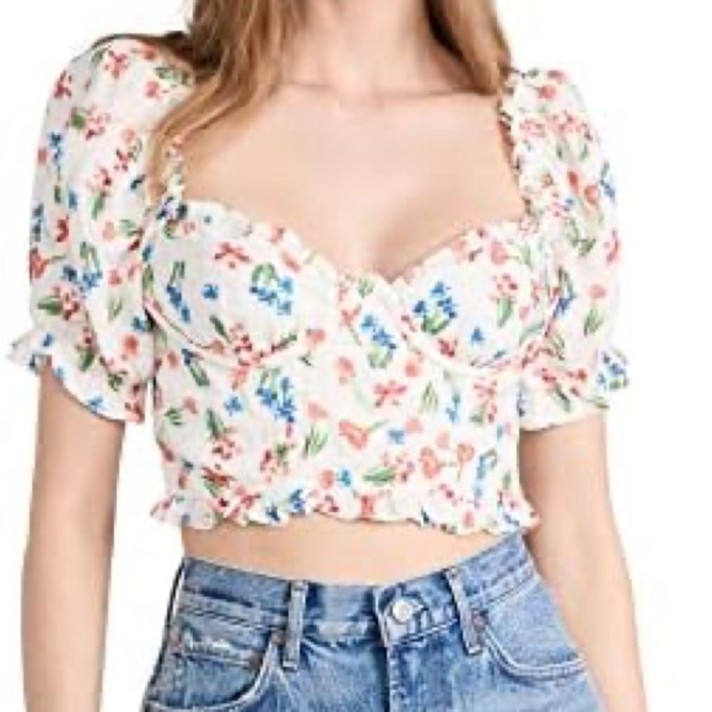 NWT Astr the Label | Floral Puff Sleeve Crop Top